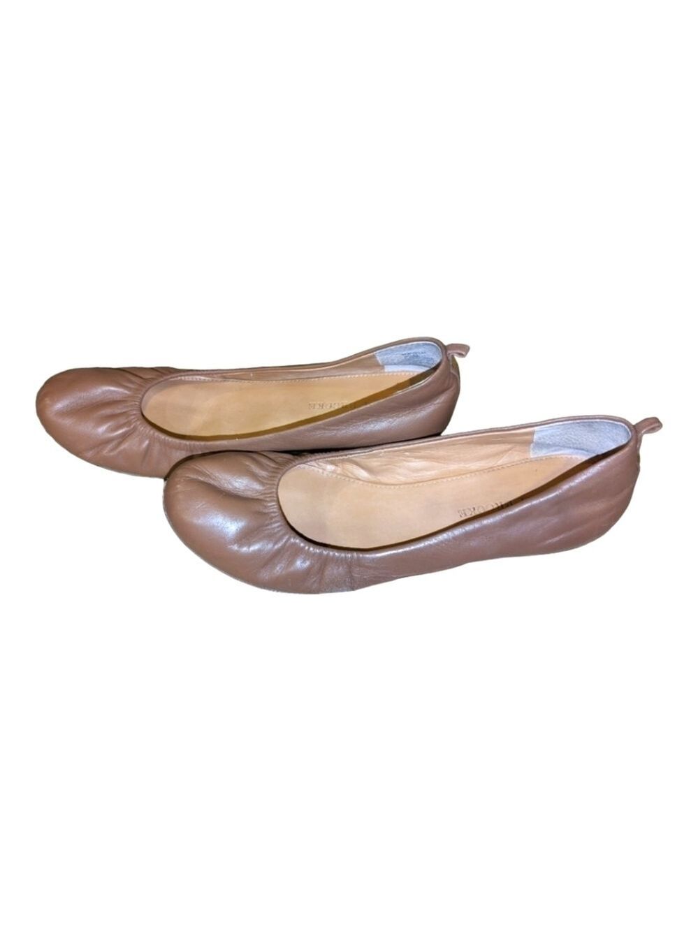 Audrey Brooke Newport Tan Leather foldable Ballet flats Size 8.5 EUC Comfort